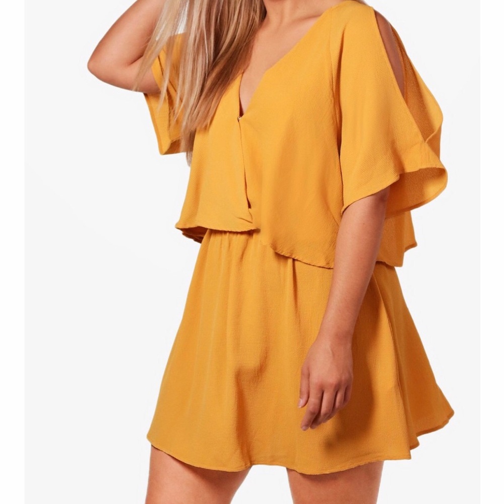 Ruffled Open Shoulder Dress